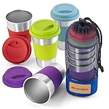 Stainless Steel Cup Tumbler Set Cold Drink Cups Good for Drinking Beer Water & Soft Drinks Comes with Blue Mesh Carry Bag for Camping Backpacking Picnic Outdoors (16oz)