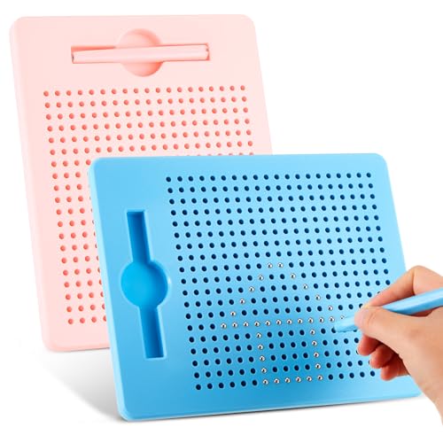 Faccito 2 Tableros de Dibujo Magnéticos para Niños con Bolígrafo Pizarra de Bola de Acero Magnética Pequeña Bloc de Dibujo Magnético Tablero de Escritura Magnética(Rosa, Azul Claro)
