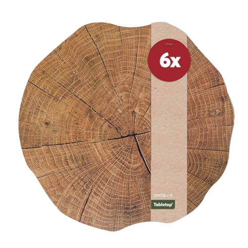 matches21 mesa individuales (Diseño de tronco de árbol Disco aspecto de madera marrón 6 unidades alrededor Ø 38 cm Plástico Espacio Matte undurchlässig borrable limpiar.
