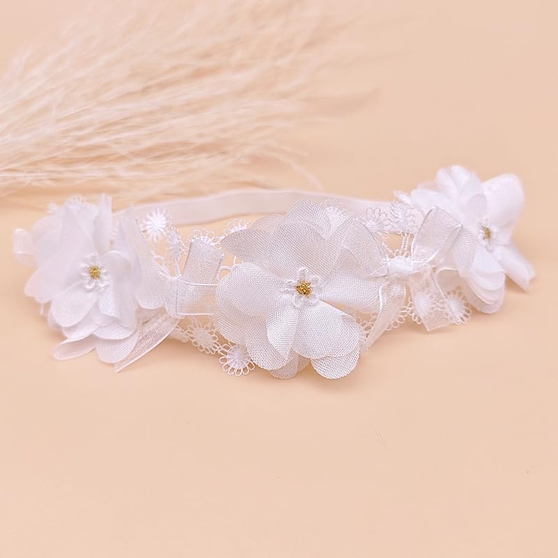 Baby Girl White Lace Baptism Headband Soft Cotton Floral Bow Lace Toddler Elastic Hairband Newborn Infant Christening Hair Accessories for Birthday Party (White G, Standard size)2