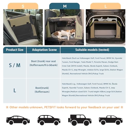 PETSFIT Hundebox Auto, Hundebox faltbar Kofferraum/Rückbank,Verstellbarer Bezug & verstärktes Netz, Hundetransportbox Auto mit Abschließbarer Reißverschluss
