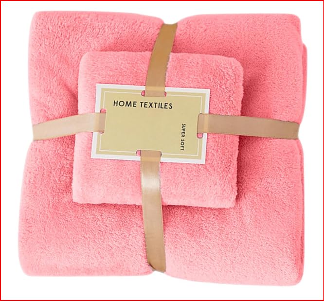 Ultra Soft Cotton+Pink Bath Towel Set, which Includes Bath Towel with Hand/Face Towel for Women & Children 300 GSM Set of 2 (140 * 70cm+75 * 35cm) (Towel_Pink)-image-45