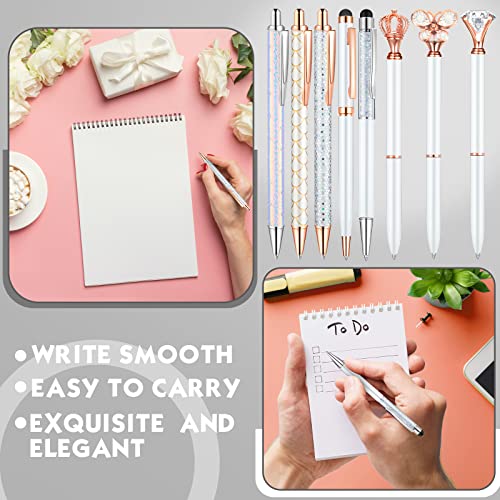 12 Pcs Diamond Pens Metal Liquid Sand Glitter Cute Ballpoint Pen Set Girly Crystal Pen Women Ballpoint Pen Black Ink Ball Point Pen Gift For Women Office Supplies School Wedding Party Desk (White) #TOP4