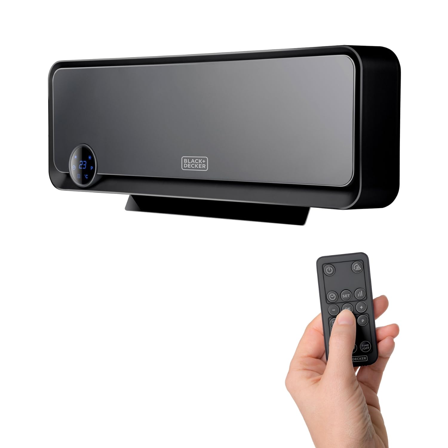 BLACK + DECKER BXWSH2000E - Termoventilatore ceramico da parete, adatto per bagni, con termostato elettronico, programmatore, timer e telecomando. Display LED, sistema PTC e oscillazione automatica