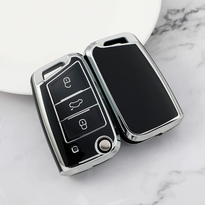 HIBEYO Custodia Smart per Chiave Auto per VW Golf 7 MK4 MK6 Polo Jetta Skoda Karoq Superb Seat Ibiza Leon Guscio Guscio Guscio Guscio Guscio Guscio Portachiavi Portachiavi TPU Verde