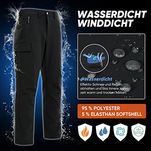 Vzteek Skihose Herren Thermohose Schneehose:Wasserdicht Gefüttert Winterhose Softshellhose für Winter & Snowboard(Schwarz, L)