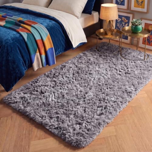 Grey Small Bedroom Rugs 2x4 Ft, Plush Washable Runner Rugs for Hallway