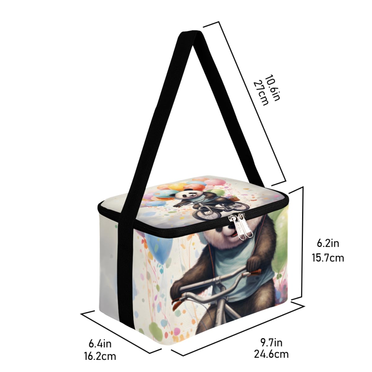 GzLeyigou Lunch Bags for Women Men 9 Cans,Panda On Bike Hot & Cold Food Delivery Bag Insulated Grocery Bag Insulated Lunch Box Balloon Cooler Bag for Office Work Picnic Beach