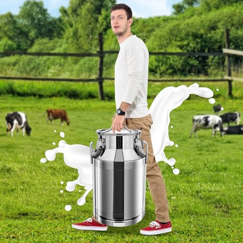 40L Stainless Steel Milk Can with Heavy Duty Sealed Lid, 10.57Gal Milk Bucket Wine Pail Bucket Liquid Container w/Thick Handle?Silver?