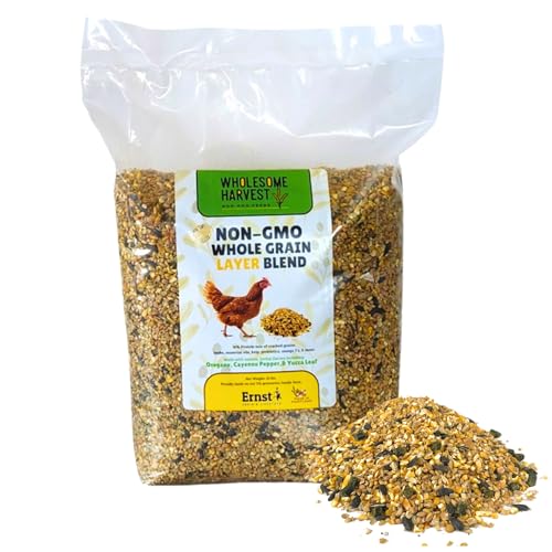 Wholesome Harvest Non-GMO Whole Grain Layer Blend 16% - Chicken Feed for Laying Hens and Ducks - Includes Essential Oils Herbs Oyster Shells Vital Minerals and Omega 3 10lb
