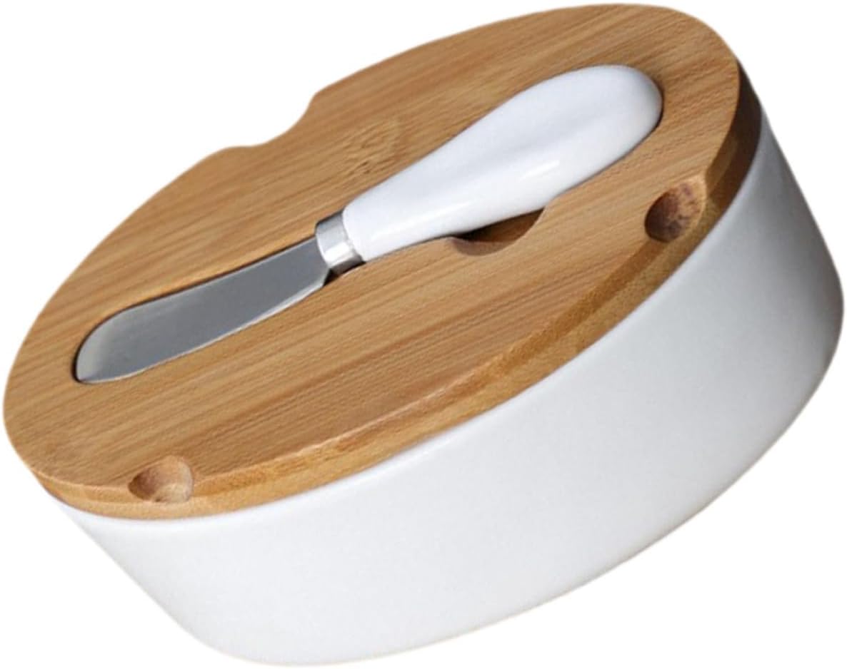 Ceramic Butter Box with Lid and Cutter Oval Butter Dish for Home Use for Kitchen Tableware