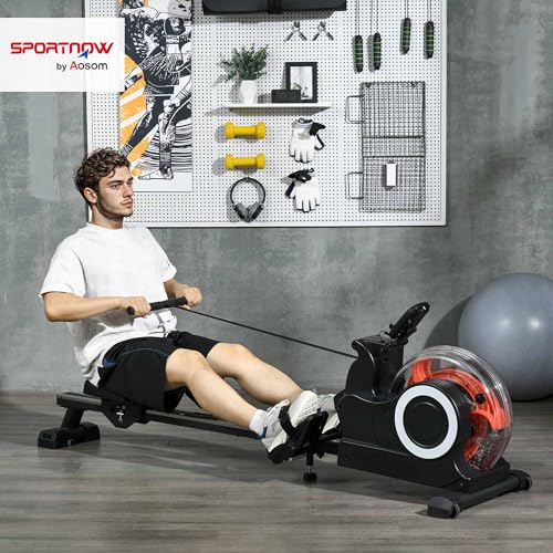 SPORTNOW Water Rowing Machine, Foldable Rowing Machine for Home Gym, 120kg Weight Capacity Portable Rower with Wheels, LCD Monitor and Tablet Holder for 1.2 m to 2 m User Cardio Training, Black - Image 2
