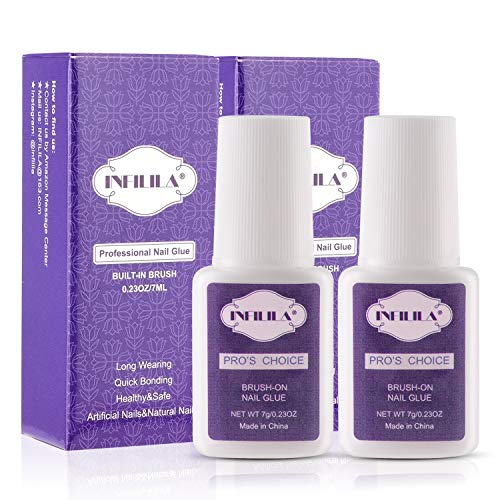 Professional Brush On Nail Glue Nail Glue for Acrylic Nail INFILILA Nail Tips Glue Fake Nail Fasle Nail Tips Glue Adhesive Press On Nail Glue Bulk Long Lasting 7ML/0.23OZ(2PCS)