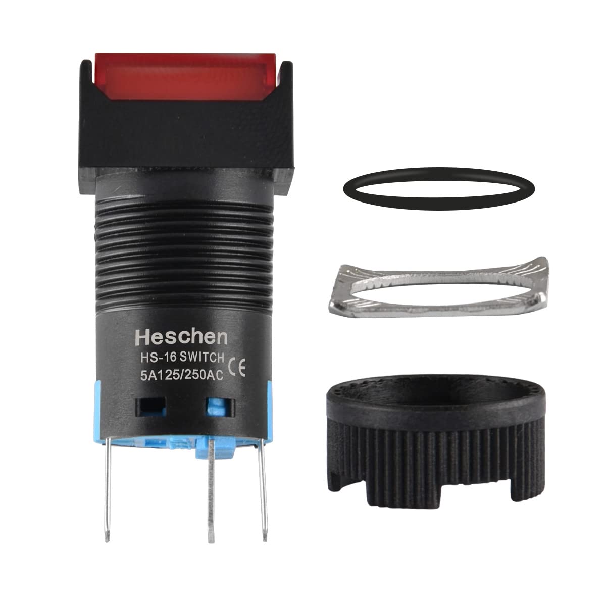 Heschen 16 mm kwadratowy przycisk przełącznik chwilowy 1NO 1NC czerwony zielony pomarańczowy niebieski żółty biały 12 V lampa LED