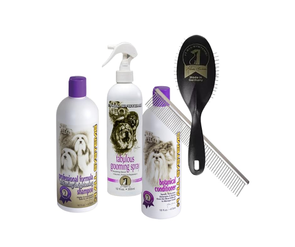 #1 All Systems Professional Grooming Kit for Cavalier King Charles Spaniel, Shampoo, Conditioner, Fabulous Grooming Spray, Brush, Comb
