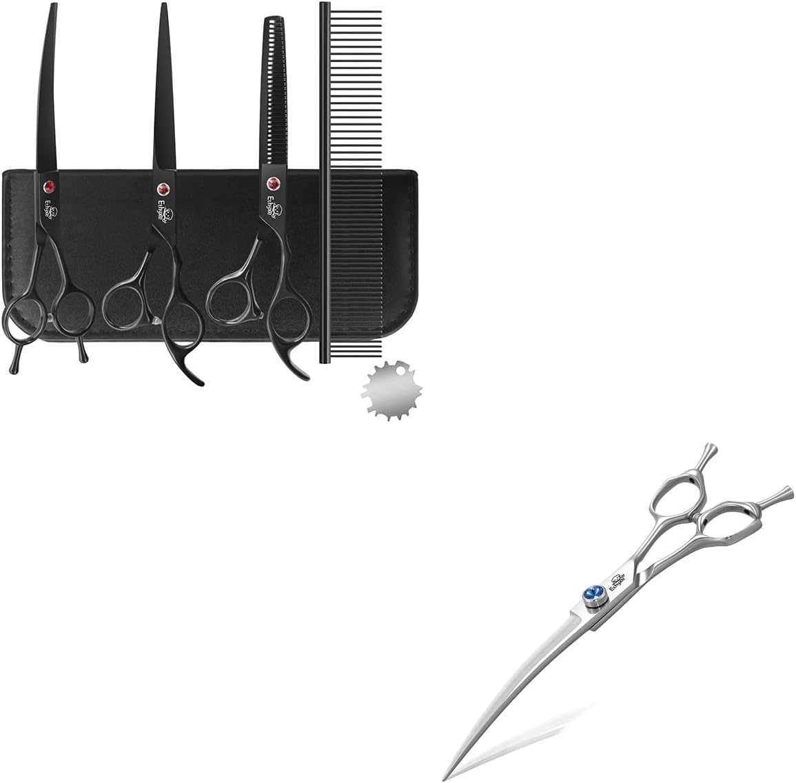 7.0" Professional Dog Grooming Scissors Kit & ETHYXE 7" Curved Dog Grooming Scissors