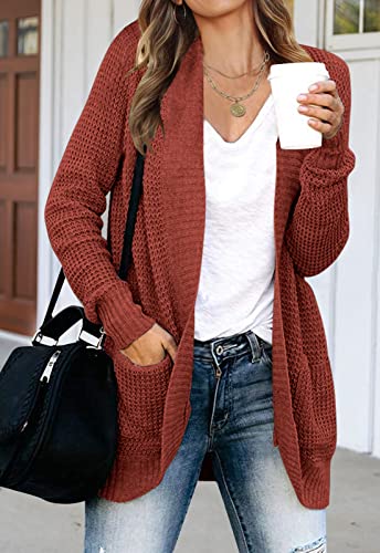 Zesica Women's 2023 Fall Winter Long Sleeve Open Front Casual Lightweight Soft Knit Cardigan Sweater Outerwear,Rust,Small #TOP1