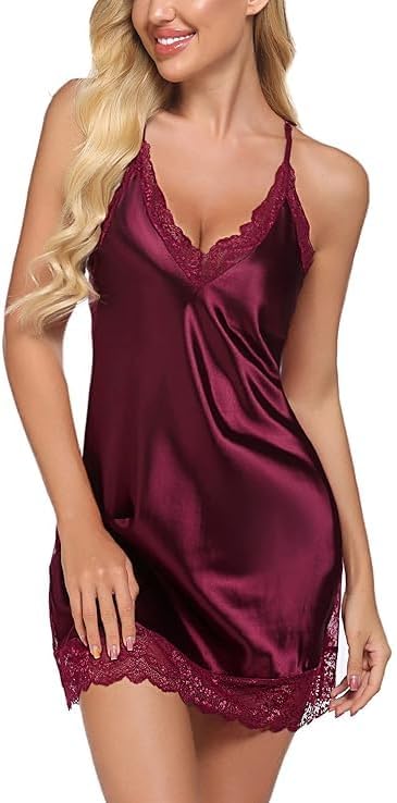 Advanced | Women's Satin Lace Chemise Nightgown – Sexy V-Neck Silk Sleepwear Lingerie 2026