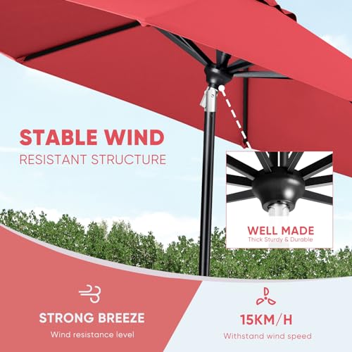 Image of Tempera Patio Market Outdoor Table Umbrella with Auto Tilt and Crank, Large Sun Umbrella with Sturdy Pole & Fade Resistant Canopy, Easy to Set