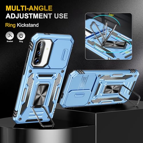 Image of Slide Camera Cover with Ring Holder Mobile Phone Case Cover for Samsung Galaxy A26 5G (Blue)