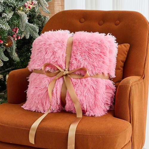 Image of yescool Weighted Blanket for Adults (15 lbs, 60 inch x 80 inch, Baby Pink) Heavy Blanket for Sleeping Perfect for 140-160 lbs, Queen Size Faux Fur Blanket with Premium Glass Bead, Machine Washable