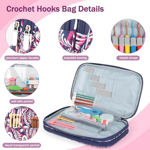 Image of Katech Empty Knitting Needles Case Portable Travel Crochet Hooks Case Zipper Storage Bag Organizer with Transparent Pocket and Holder Slots for Carrying Knitting Needles and Crochet Accessories (Red)
