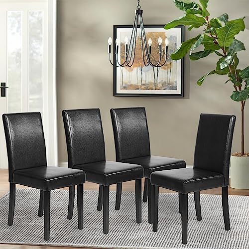 Dining Chairs Dining Room Chairs Parsons Set Of 4 Dining Side Chairs For Home Kitchen Living Room, Leather Black #TOP1
