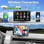 Portable Carplay Screen for Car, 7" Wireless Carplay & Android Auto with Bluetooth, HD Backup Camera, GPS Navigation, Siri, FM, AUX, Mirror Link for All Vehicles - Image 2