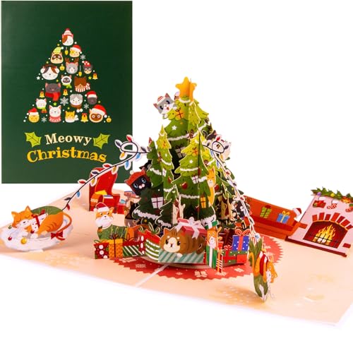 Carte de Noël chaton et vœux de fin d'année pliée avec enveloppe