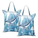 Ewusp Bolsas de lavandería con diseño de ballena azul con bolsillo con...