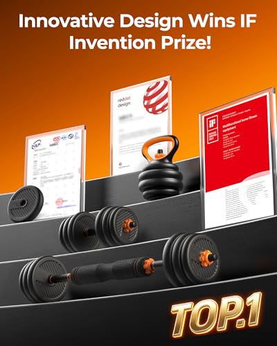 FEIERDUN DS2 Adjustable Dumbbells, 20/30/40/45/70/90lbs Free Weight Set with Connector, 5 in1 Dumbbells Set Used as Barbell, Kettlebells, Push up Stand, Weight Plate, Fitness Exercises for Home Gym Suitable Men/Women