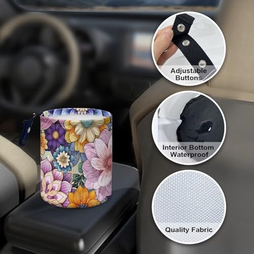 Image of Pensura Oil Painting Flower Auto Trash Bag Interior Bottom Waterproof Camping Trash Can Reusable Car Rubbish Bag Foldable Rubbish Bin Universal Fit for Car SUV Trucks