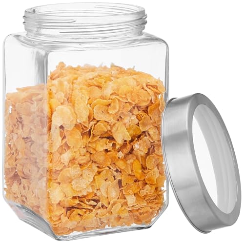 Image of CROCO JAR Square Glass Storage Containers | Transparent Kitchen Jars with Airtight Steel Lid | Spice, Pickle, Dry Fruit, Snack, Coffee, Sugar & Pantry Storage Containers (2200 ML| PACK OF 1)