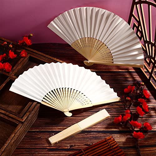 60 Pcs White Paper Hand Fan Bamboo Folding Fan Handheld Wedding Fans Folded Fan For Bridal Dancing Party Favors Church Home Office Decoration Gift Diy Supplies Stage Props In Opp Individual Package #TOP4