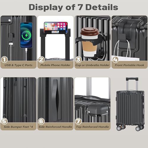 Luggage Sets 3 Piece, Lightweight Hardshell Luggage Sets with Double Spinner Wheels, ABS+PC Hardside Suitcase Set with TSA Lock & YKK Zipper for Women Men Travel, Expandable, 20/24/28 Inch, Black3