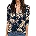 HTHLVMD Women's Tunic Tops 3/4 Sleeve V Neck Shirts for Women Plus Size Loose Fit Casual V Neck Print T Shirt Three Quarter Sleeve Fall Fashion 2025 Clothes 07 Navy L