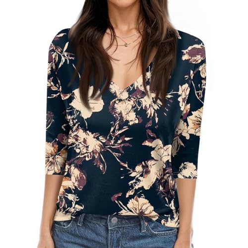 HTHLVMD Womens 3/4 Length Sleeve Tunic Tops Summer Fall Outfits 2025 Three Quarter Sleeve Casual V Neck T Shirts for Women