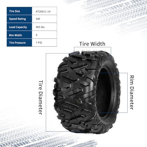 Image of GarveeTech ATV /UTV Tires, Set of 4-26x9-14 Front & 26x11-14 Rear All-Terrain Tires, 6-Ply Tubeless, for Off-Road, Mud, Dirt and Trails