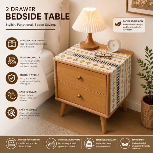 Image of Nightstand Table Tassel Cover, Rustic Rectangle Coffee Table Cloth Suitable for Bedside Table TV Microwave Washing Machine Refrigerator Top Dust Cover White (Pack of 2, 35x90 CM)