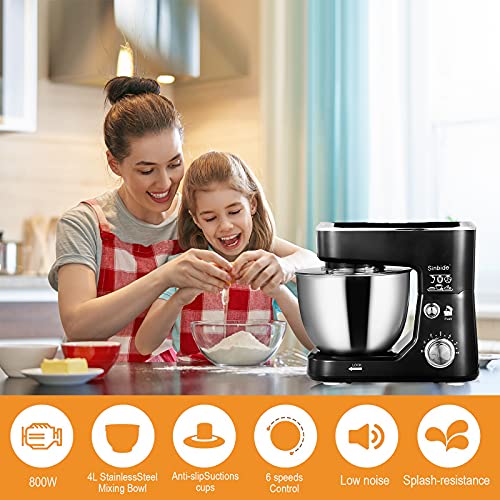 Sinbide 800W Hochwertige Knetmaschine, 6 Geschwindigkeit Multifuntionale Teigmaschine, Rührmaschine mit 4L… – Bild 5