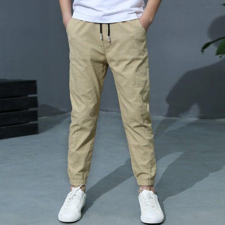 Boys Linen Jogger Pants Elastic Waist Comfortable Loose Fit Casual Drawstring Trousers for Spring Summer Outdoor3