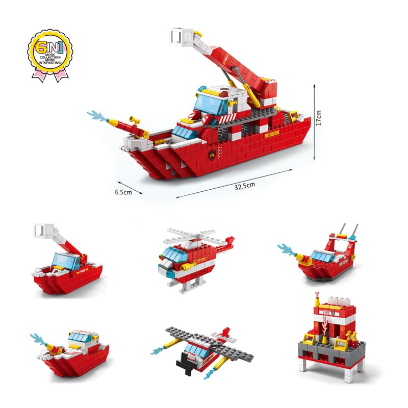 Image of SKY LINE OCEAN 6-in-1 Ship Building Block Set Toys [Red] | STEAM Kit for Kids | Build Boats, Yachts & More (1000+ Pcs) | Birthday Gift for Boys & Girls || 6 Months Structural Warranty