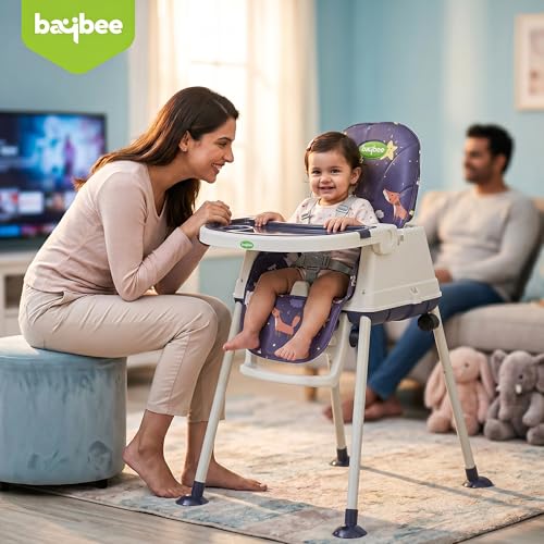 Image of Baybee 4 in 1 Convertible High Chair for Kids | Foldable Baby Feeding Chair with Safety Harness, Adjustable Tray, Booster Seat | Easy to Clean, Portable Dining Chair (Navy Blue)