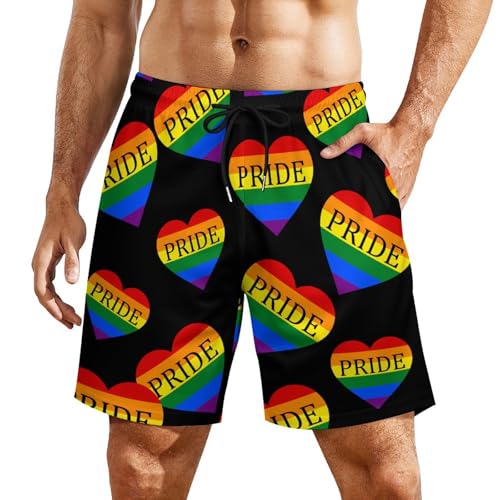 Gay Pride LGBT Love Heart Men's Swim Trunk Quick-Dry Shorts with Mesh Lining And Pockets2