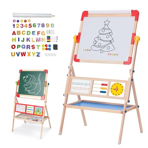 Preescolar, Toy PEKE KIDS Pizarrones para Niños - Caballete para Niños de Aprendizaje - Doble Lado - Piezas Magneticas para Dibujar - Marcadores de Colores - 110 cm de Alto -...