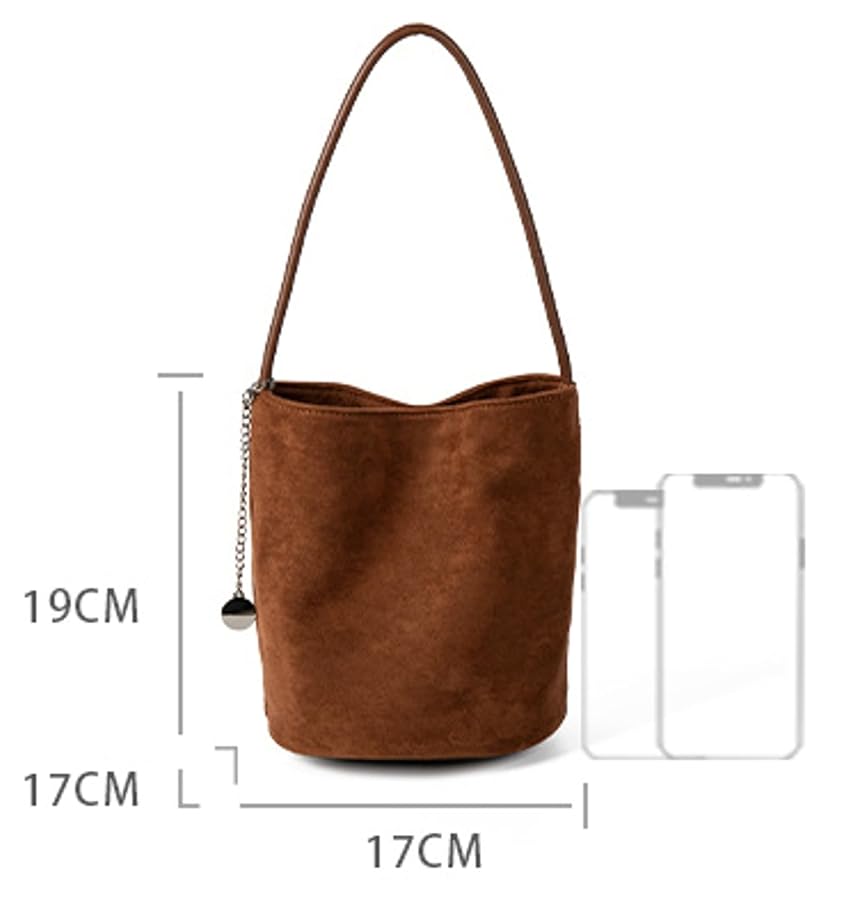 Women's Suede Bucket Bag - Small Tote Shoulder Bag With Crossbody Strap, Chic & Minimalist (7.5x5.1x3.1 Inches)
