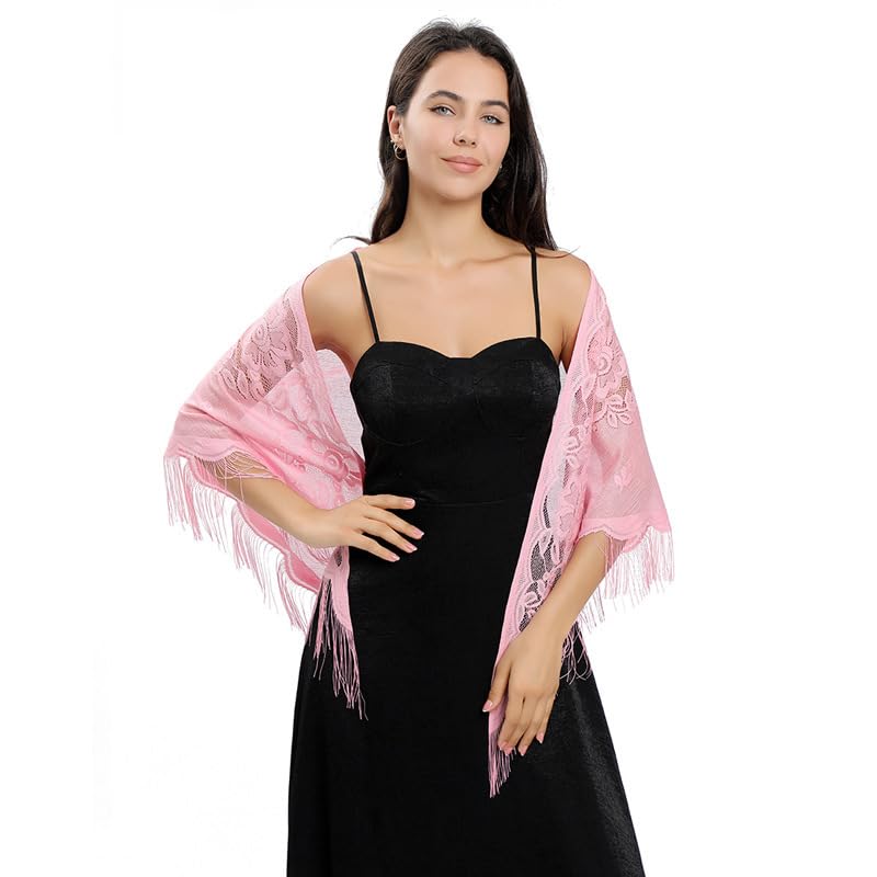 Triangle Scarf Shawls for for Evening Dresses Flower Embroidered Wraps Cape Cover Up Lace Tassel Triangle Shawl for Women4