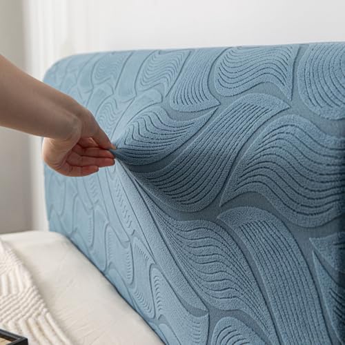 Image of HOMETHREADS Stretchable Velvet Headboard Cover | Soft, Dust-Proof & Wrinkle-Resistant Bed Back Protector | Fits Leather, Wooden & Fabric Bedsides | for 3ft to 3.5ft Beds (Blue, 90x65Cm)