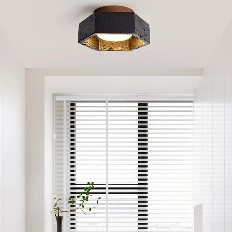 Plafonnier LED noir en pierre au design nordique épuré pour luminaire de salon