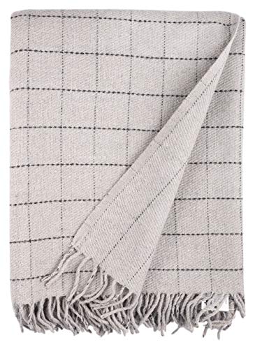 Dhaarna Woolen Tweed Check Throw - Charcoal/Grey